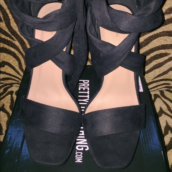 TRIA BLACK FAUX SUEDE WRAP PLATFORM SANDALS - Picture 6 of 8
